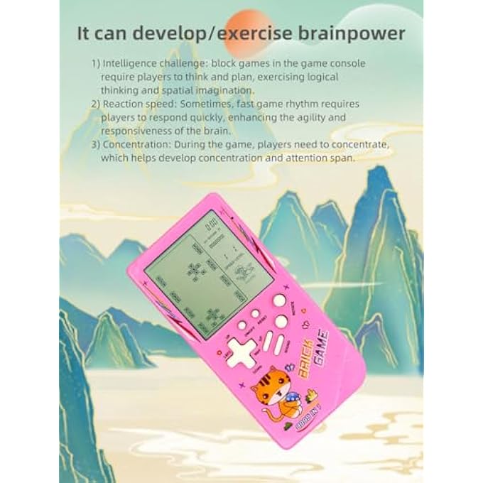 CUTE CAT MODEL BRICK GAME CONSOLE 23 BRICK GAMES TANK WAR MINI RETRO GAME MACHINE KIDS TOY PORTABLE PORTABLE GAME DEVICE (PINK) - Image 5