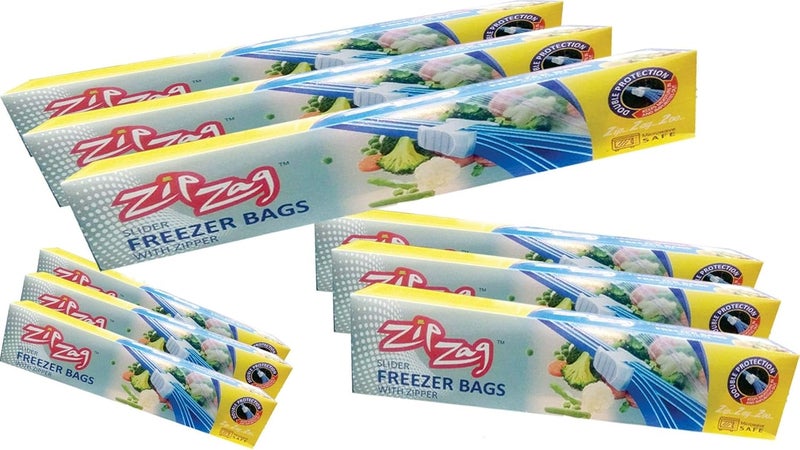 ZIPZAG Zipper Seal Freezer Food Storage Bags Combo Pack30 Small 30 Medium 30 Large 90 BagsFreezer Microwave Safe Convinient ReUsable Bags - Image 1