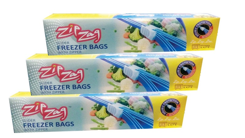 ZIPZAG Zipper Seal Freezer Food Storage Bags Combo Pack30 Small 30 Medium 30 Large 90 BagsFreezer Microwave Safe Convinient ReUsable Bags - Image 4