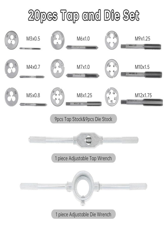 OriGlam 20pcs Alloy Steel, Tap and Die Set, Metric Standard Tap and Die, Thread Tool, Essential Threading Home Tool Cutting Threads for Cutting External and Internal Threads - Image 4