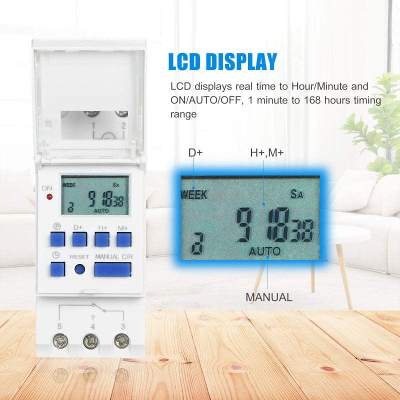 جهاز تحكم مؤقت رقمي بشاشة LCD موديل THC15A بقدرة 16 أمبير، مبرمج أسبوعيًا 7 أيام مع 16 وضع تشغيل وإيقاف، يعمل بتيار متردد 220 فولت، يُركب على سكة DIN. - Image 4