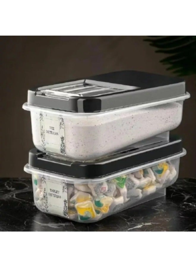 Dunya Slide Storage Container Box With Clear Slide Lid For Easy Use Can Storage Seeds And Legumes Black (5L)  - Image 2
