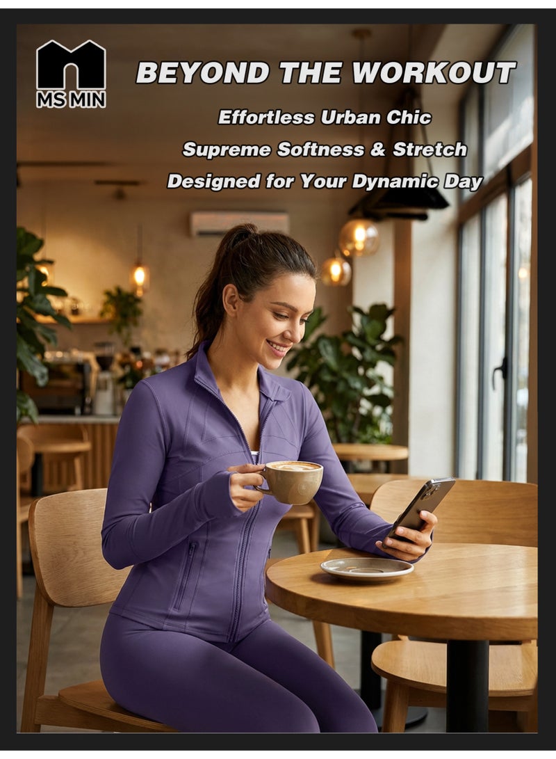 MS MIN Women's 2-Piece Yoga Wear Set, Slim-Fit Zipper Sports Jacket, High-Waist Tummy-Control Leggings, Pocketed Gym Outfit for Pilates, Fitness & Running - Image 2