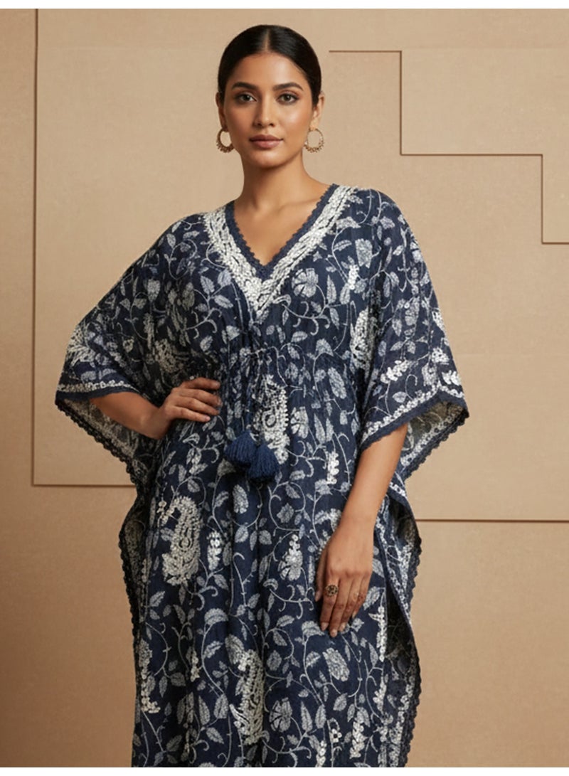 الايا كفتان مطرز يدويًا بالقطن شيكانكاري - Image 4