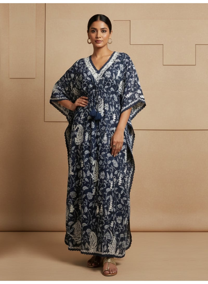 الايا كفتان مطرز يدويًا بالقطن شيكانكاري - Image 1