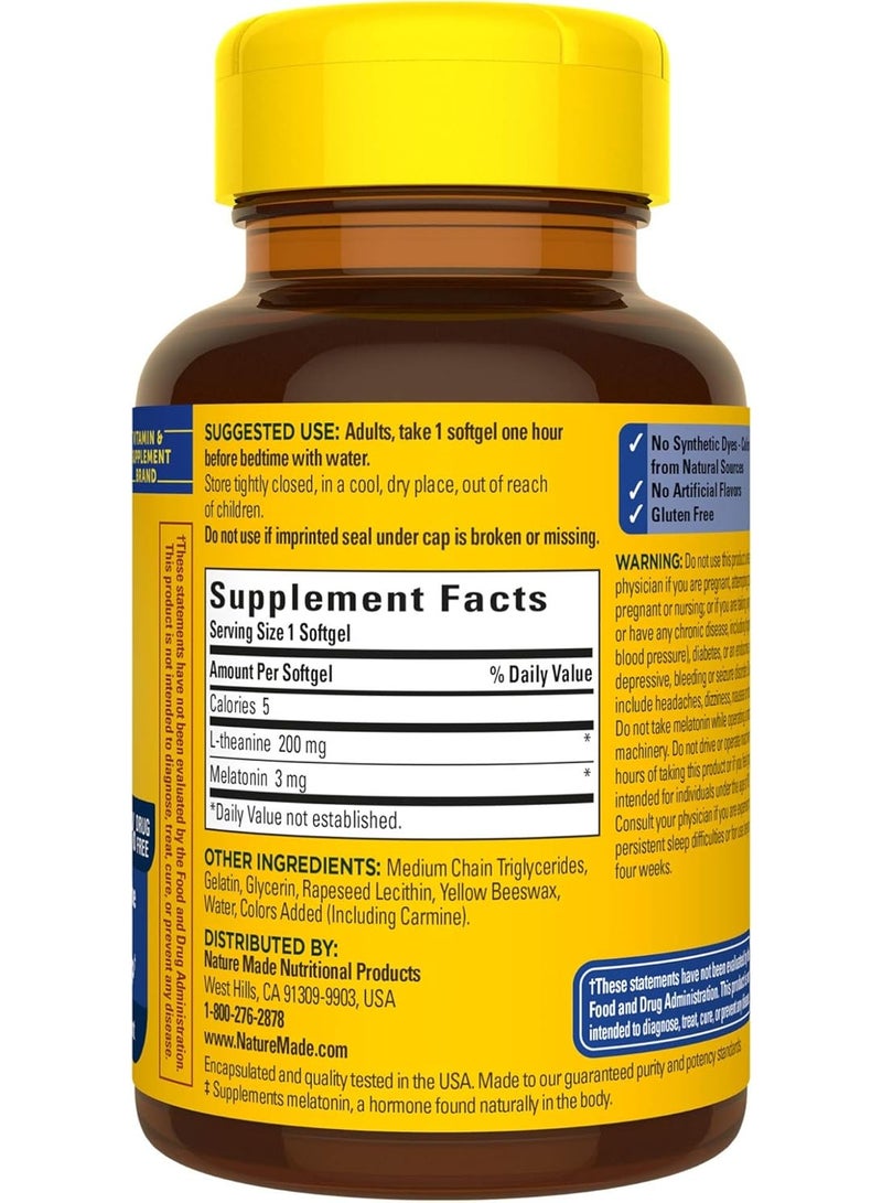 Nature Made Melatonin 3 mg with 200 mg L-theanine Softgels, 60 Count for Supporting Restful Sleep - Image 2
