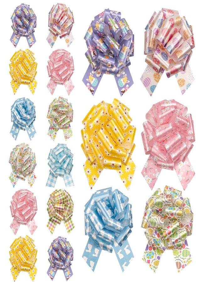 WRAPAHOLIC 18 Pcs Easter Gift Pull Bows Assortment - 5 Inches Diameter Easter Spring Theme Pull String Bows for Holiday, Party Favors, Decor - Image 1