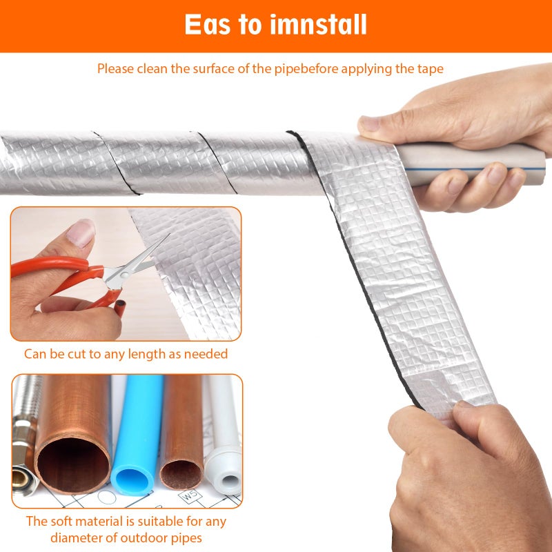 Allwin Pipe Insulation Wrap - 2" Wide X 33 Ft Outdoor Pipe Foam Insulation Tape Self Adhesive for Winter Freeze Protection Insulation Wrap- Aluminum Foil Finish - Image 4