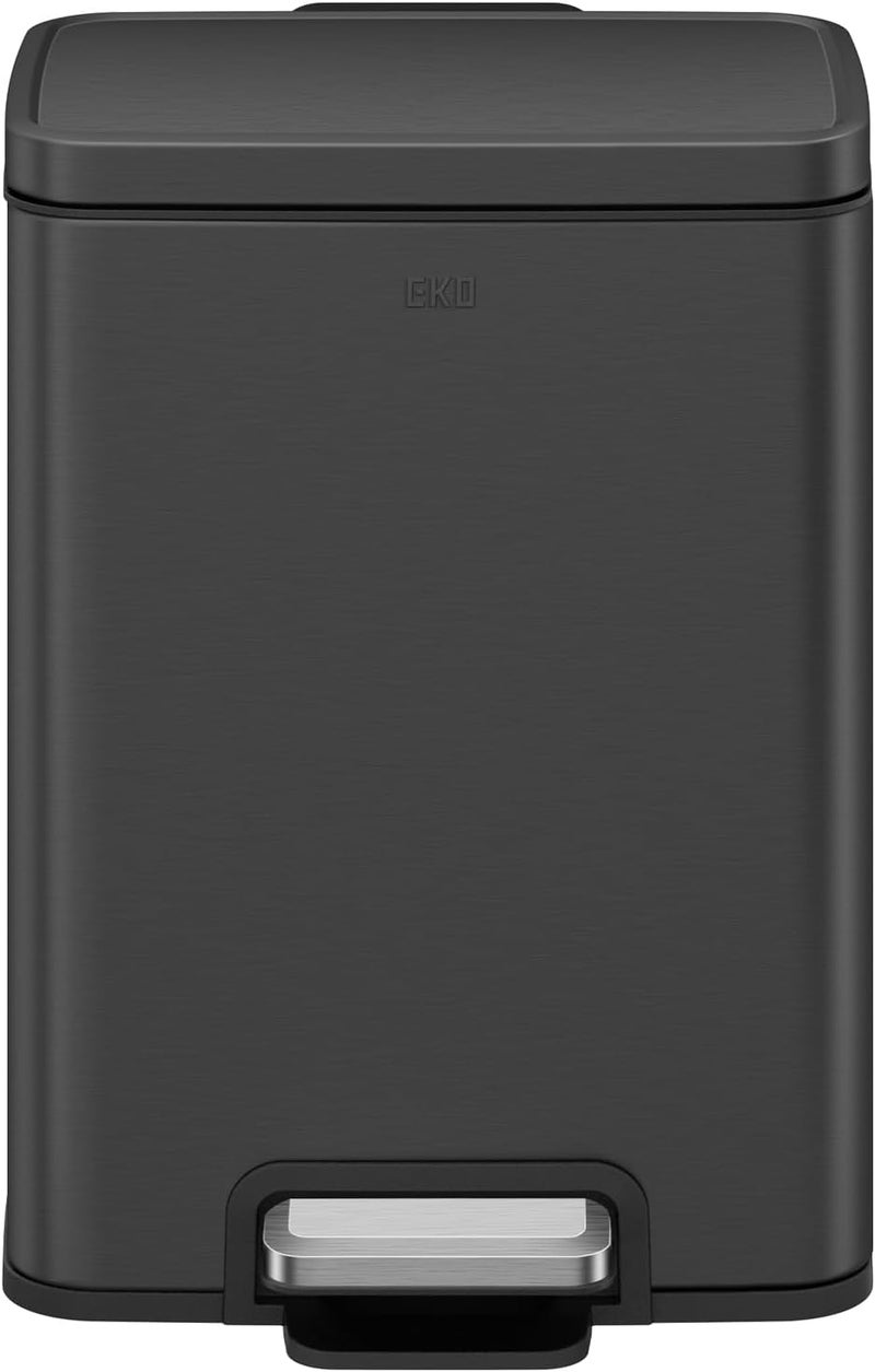 EKO Madison Matte Black 12L / 3.2 Gal Bathroom Trash Can with Lid and Removable Inner Basket, Rectangular Small Step Trash Can - Image 2