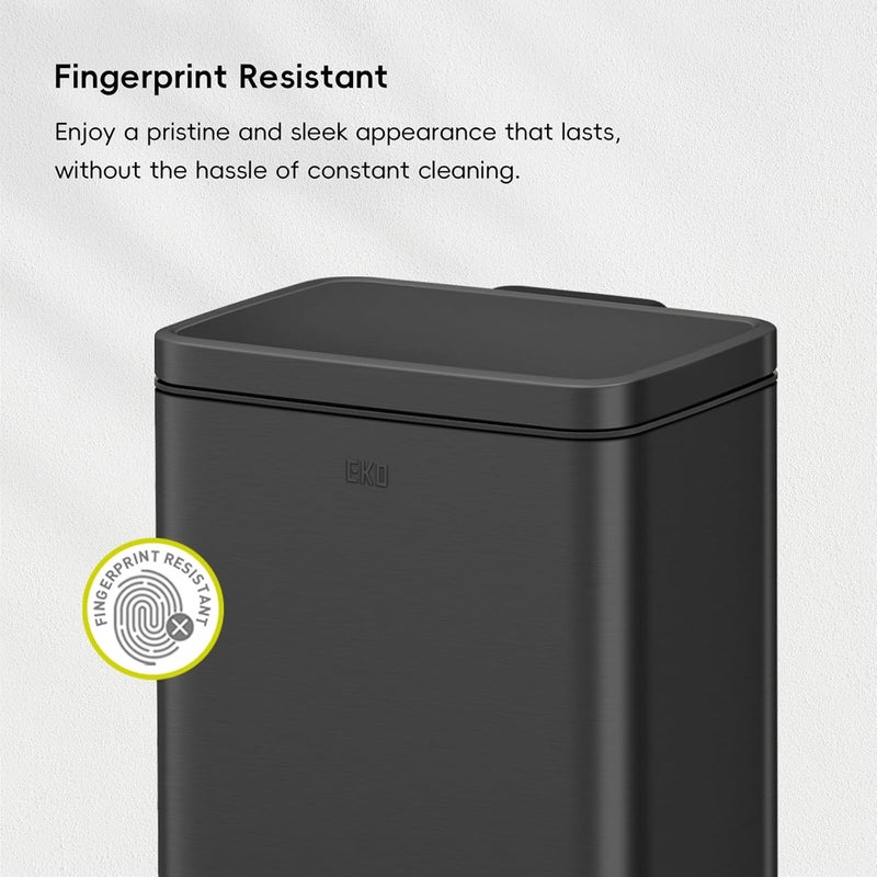 EKO Madison Matte Black 12L / 3.2 Gal Bathroom Trash Can with Lid and Removable Inner Basket, Rectangular Small Step Trash Can - Image 4