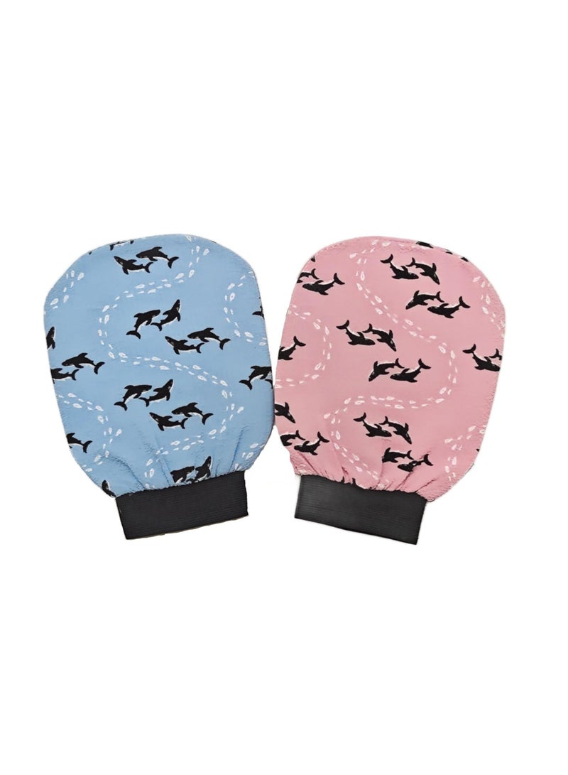 2 Piece Korean Exfoliating Body Glove for Cleaning The Skin Korean Loofah, (Pink+Blue )  - Image 1