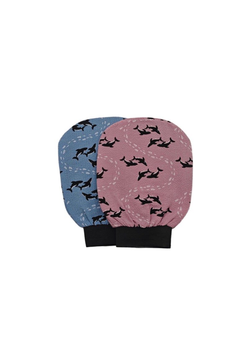 2 Piece Korean Exfoliating Body Glove for Cleaning The Skin Korean Loofah, (Pink+Blue )  - Image 2