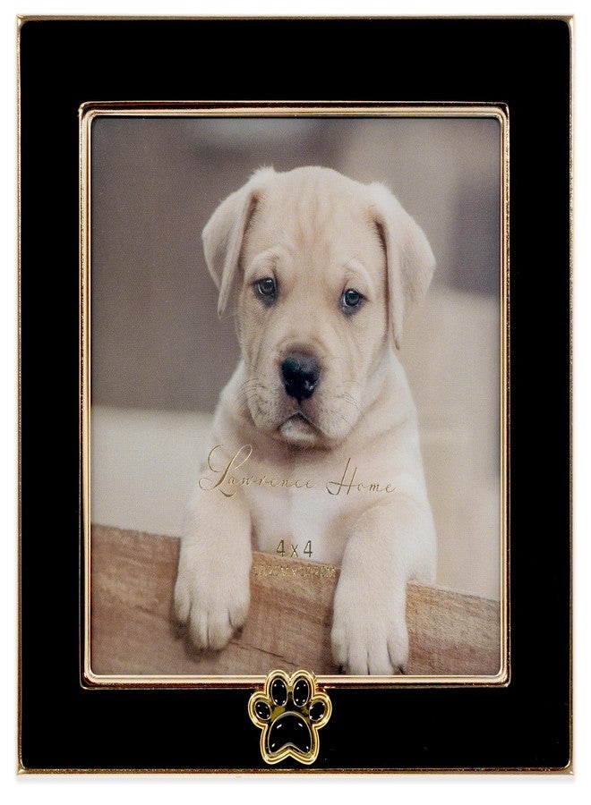 Lawrence Frames 4x4 Black Enamel on Gold Metal Frame - Dog Paw Print - Image 1