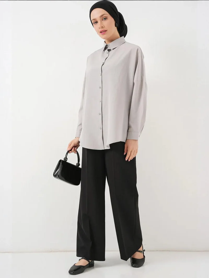 بيغ دارت قميص بوبلين بقصة مريحة مع إغلاق بأزرار