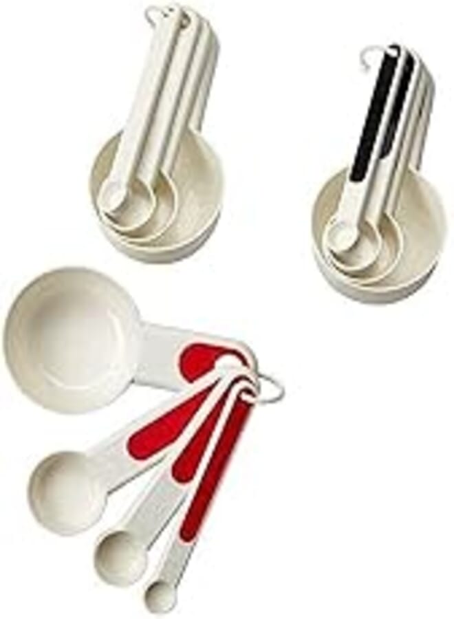 Set of 4 measuring spoons, red, white / black (STÄM)