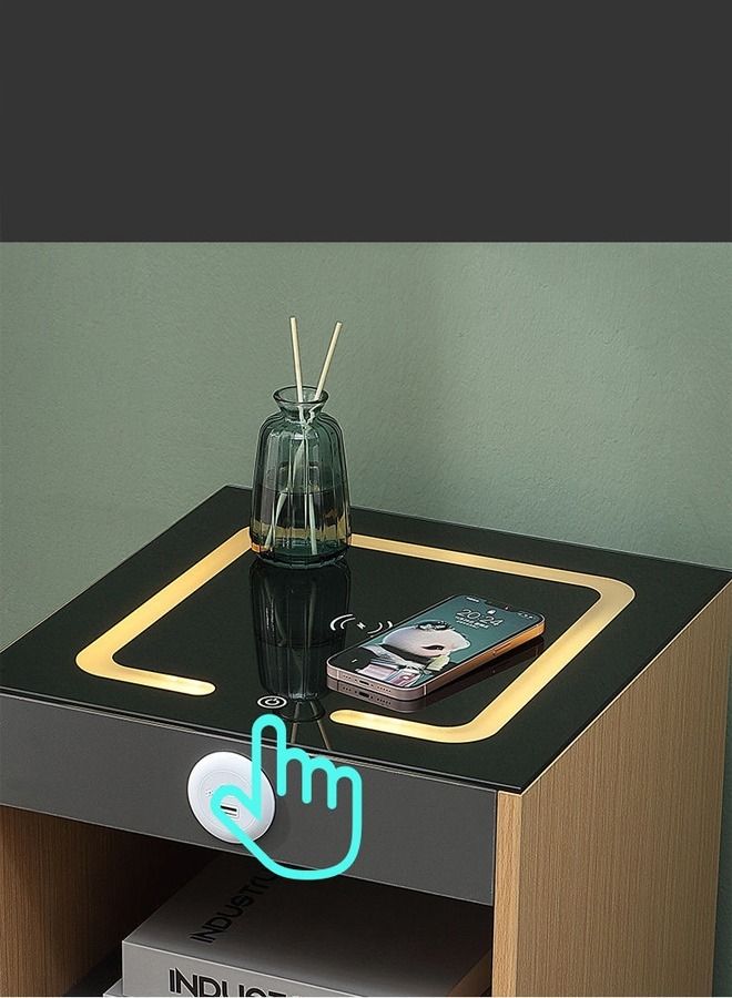 فاشون هوم متعدد الوظائف المنقولة الذكية شحن لاسلكي تصميم حديث يتميز بضوء طاولة جانبية مع تخزين درج لغرفة النوم 38x38x48 سم (مجمعة بالكامل) - Image 4