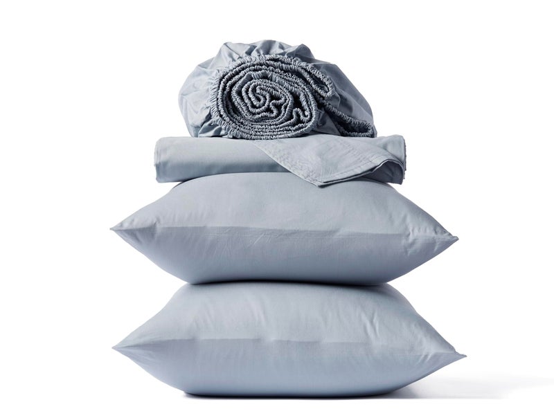 Coyuchi Organic Crinkled Percale Cooling Sheet Set, Breathable 100% Organic Cotton, Steel Blue (Twin) - Image 1
