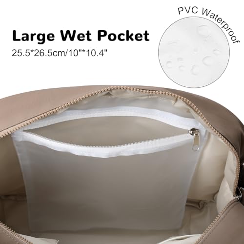 Outplea 20L Puffer Gym Bag for Women Girls, Small Weekender Overnight Work Tote Bag, Mini Personal Item Carry on Travel Duffle Bags for Airplane, Small Yoga Dance Bags, Brown - Image 4