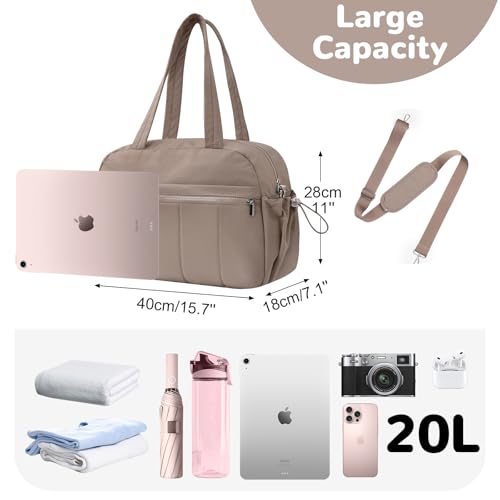 Outplea 20L Puffer Gym Bag for Women Girls, Small Weekender Overnight Work Tote Bag, Mini Personal Item Carry on Travel Duffle Bags for Airplane, Small Yoga Dance Bags, Brown - Image 2
