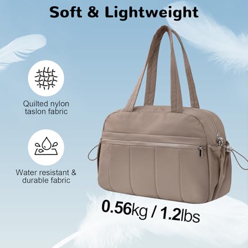 Outplea 20L Puffer Gym Bag for Women Girls, Small Weekender Overnight Work Tote Bag, Mini Personal Item Carry on Travel Duffle Bags for Airplane, Small Yoga Dance Bags, Brown - Image 5