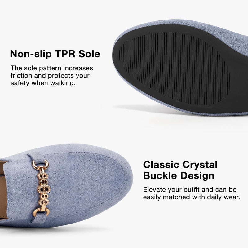 FUDYNMALC Womens Mules Buckle Flats: Classic Suede Slip On Shoes Dressy Closed Toe Backless Slides Loafers 2026 for Business Work Office Casual Blue - Image 4