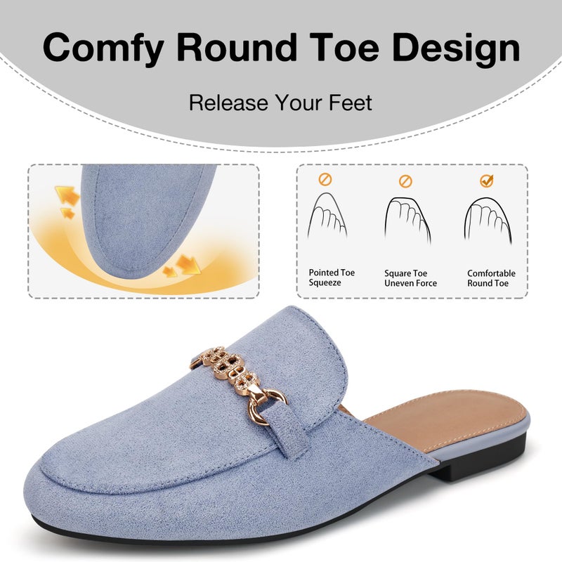 FUDYNMALC Womens Mules Buckle Flats: Classic Suede Slip On Shoes Dressy Closed Toe Backless Slides Loafers 2026 for Business Work Office Casual Blue - Image 5