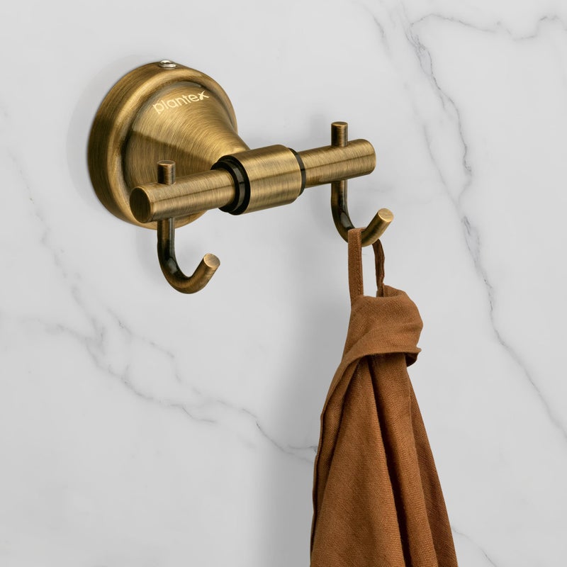 Plantex 304 Grade Stainless Steel Hooks for Hanging Clothes and Towel in Bathroom/Living Room- Niko (Brass Antique) - Image 1
