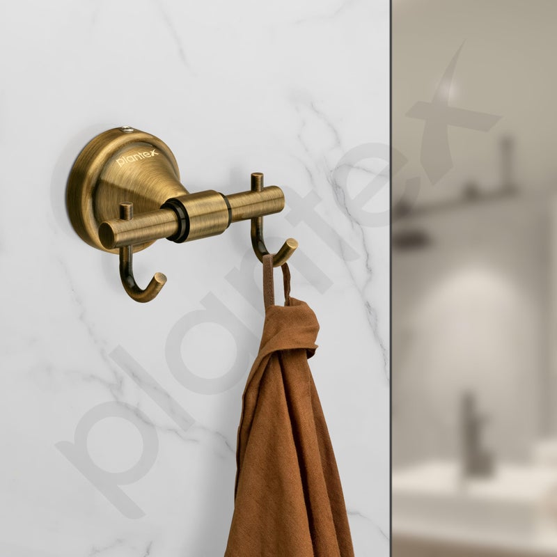 Plantex 304 Grade Stainless Steel Hooks for Hanging Clothes and Towel in Bathroom/Living Room- Niko (Brass Antique) - Image 2