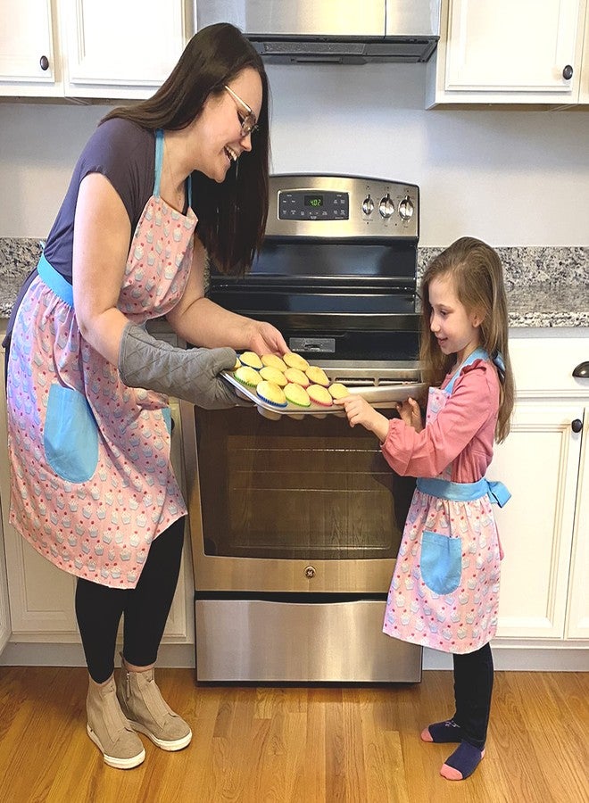 Plum Hill Cupcake Mommy and Me Aprons Set for Mother Daughter Matching Aprons for Kids and Adults - Cooking Baking, Spring Colors - Image 2