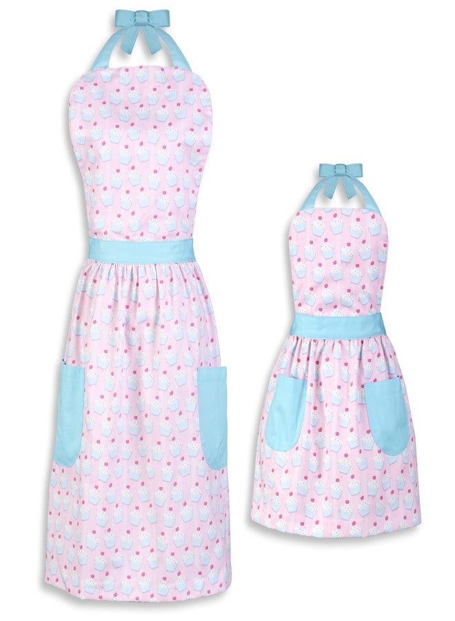 Plum Hill Cupcake Mommy and Me Aprons Set for Mother Daughter Matching Aprons for Kids and Adults - Cooking Baking, Spring Colors - Image 1