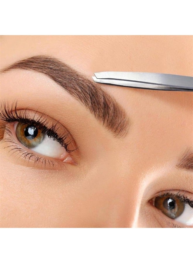 ملقط مائل احترافي من الفولاذ المقاوم للصدأ ملقط ذو طرف مائل أفضل ملقط حواجب دقيق للرجال والنساء-فضى - Image 3