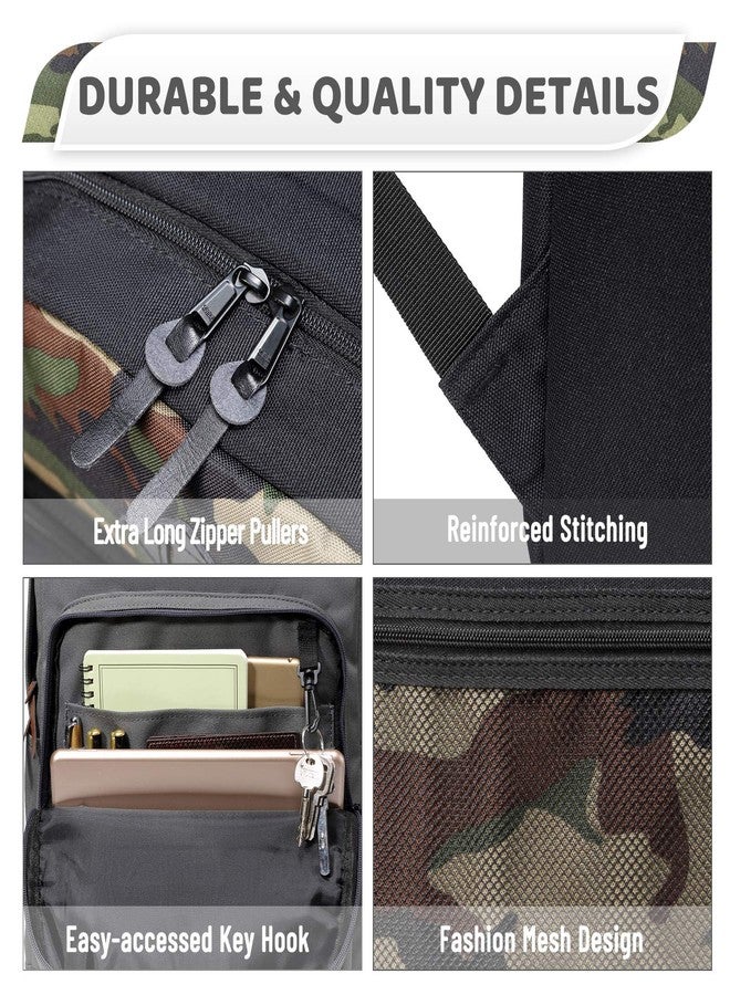 فاشي حقيبة ظهر مدرسية من فاشي، حقيبة ظهر خفيفة الوزن مقاومة للماء مناسبة للرجال والنساء مع جيب مبطن للكمبيوتر المحمول، باللونين الأسود والتمويهي - Image 3