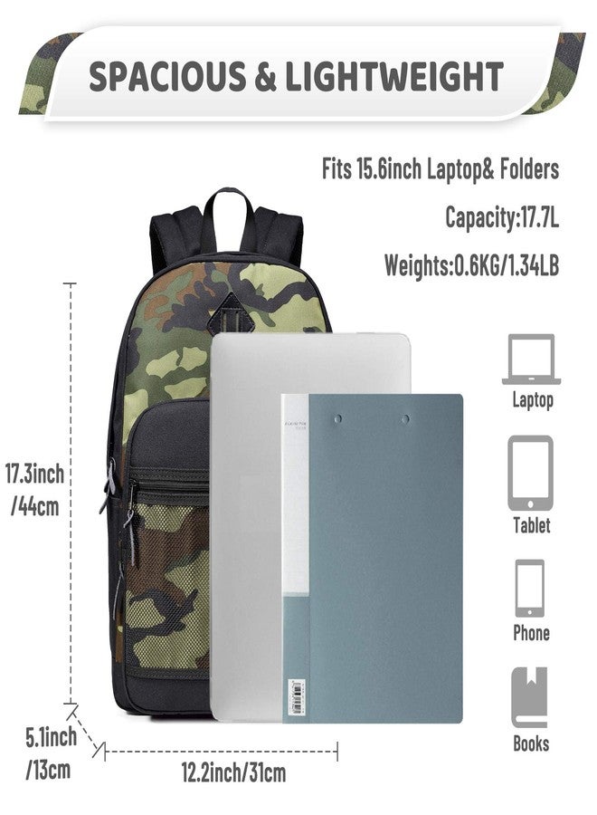 فاشي حقيبة ظهر مدرسية من فاشي، حقيبة ظهر خفيفة الوزن مقاومة للماء مناسبة للرجال والنساء مع جيب مبطن للكمبيوتر المحمول، باللونين الأسود والتمويهي - Image 5