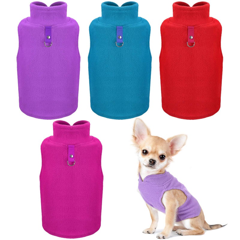 SATINIOR 4 Pieces Stretch Fleece Dog Sweater Polyester Warmer Vest Pullover Jacket with D-Ring Leash Cold Weather Coat Hoodie for Small and Medium Dogs(M,Purple, Blue, Rose, Red) - Image 1