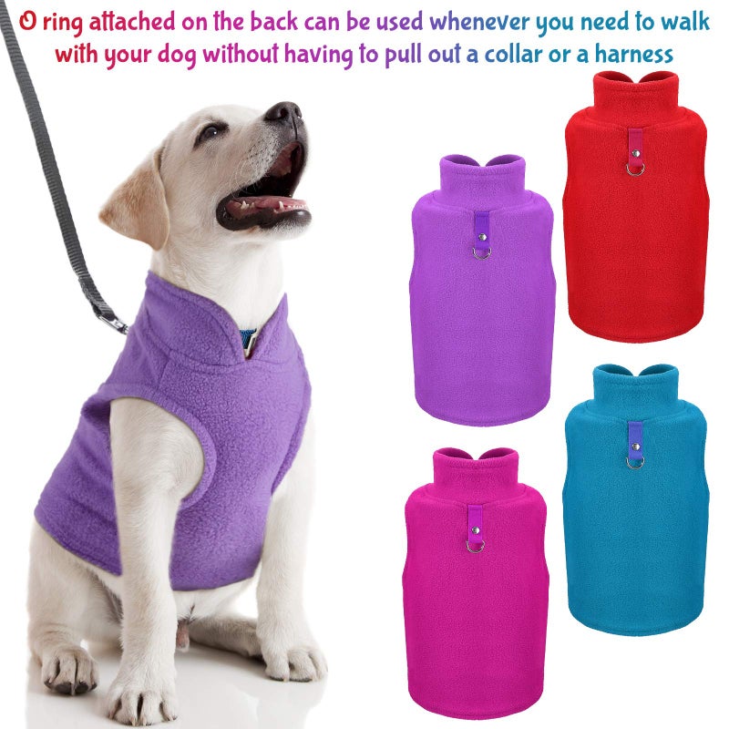 SATINIOR 4 Pieces Stretch Fleece Dog Sweater Polyester Warmer Vest Pullover Jacket with D-Ring Leash Cold Weather Coat Hoodie for Small and Medium Dogs(M,Purple, Blue, Rose, Red) - Image 3