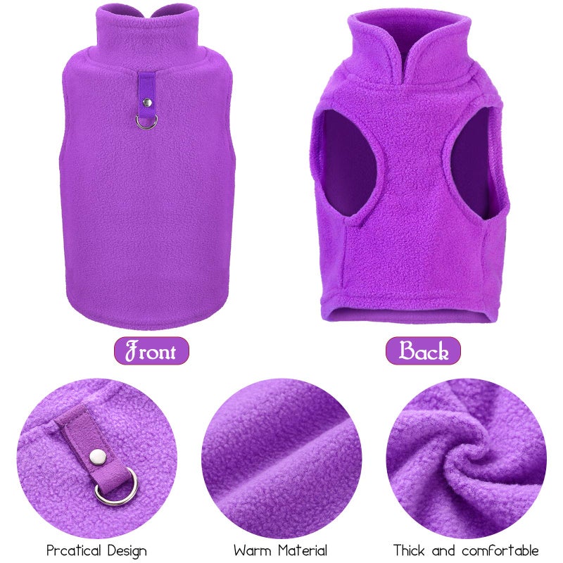 SATINIOR 4 Pieces Stretch Fleece Dog Sweater Polyester Warmer Vest Pullover Jacket with D-Ring Leash Cold Weather Coat Hoodie for Small and Medium Dogs(M,Purple, Blue, Rose, Red) - Image 2