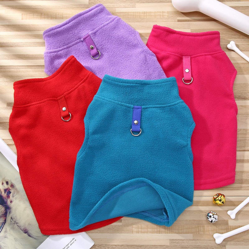 SATINIOR 4 Pieces Stretch Fleece Dog Sweater Polyester Warmer Vest Pullover Jacket with D-Ring Leash Cold Weather Coat Hoodie for Small and Medium Dogs(M,Purple, Blue, Rose, Red) - Image 4