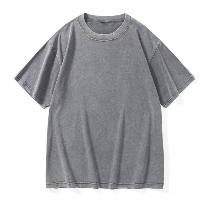 Pure Cotton Washed Old Retro Empty Light Version Of The Back Bag Collar Wash Water Loose Short Sleeve T-Shirt Jacket To Figure Production - Image 1