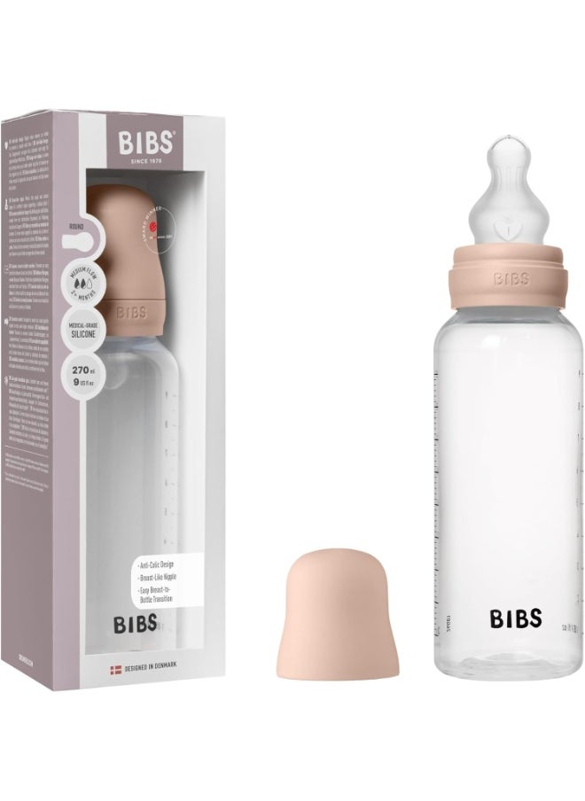 BIBS BIBS Baby Bottle 270 ml Silicone Nipple - Anti-Colic, BPA-Free, Round Nipple, Medium Flow, Lightweight & Easy to Clean, Suitable for Newborns 0+ Years - Blush  - Image 1