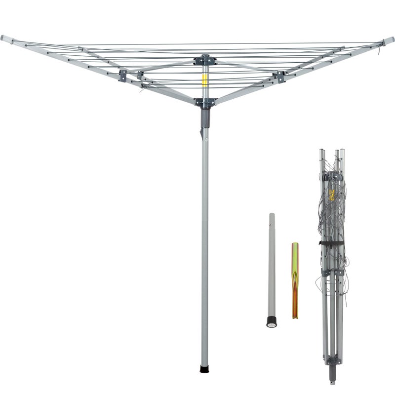 JS HANGER Collapsible 4arm Rotary Outdoor Umbrella Drying Rack Clothes Dryer Clothesline with 131ft Drying Space