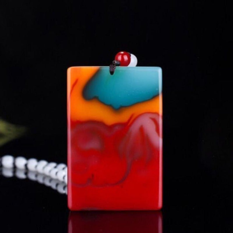 Qi Ta Colorful Jade Pendant Necklace for Men and Women - Lotus & Crane Design - Image 3