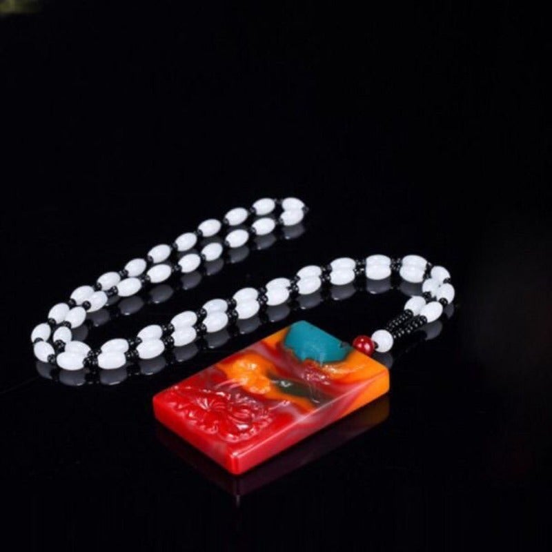 Qi Ta Colorful Jade Pendant Necklace for Men and Women - Lotus & Crane Design - Image 4