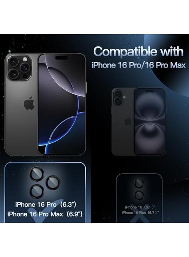 جي تيك واقي عدسة الكاميرا لهاتف آيفون 16 برو 6.3 بوصة وآيفون 16 برو ماكس 6.9 بوصة 9H غطاء معدني من الزجاج المقوى عالي الوضوح شفاف عالي الدقة مجموعة واحدة باللون الأسود - Image 2