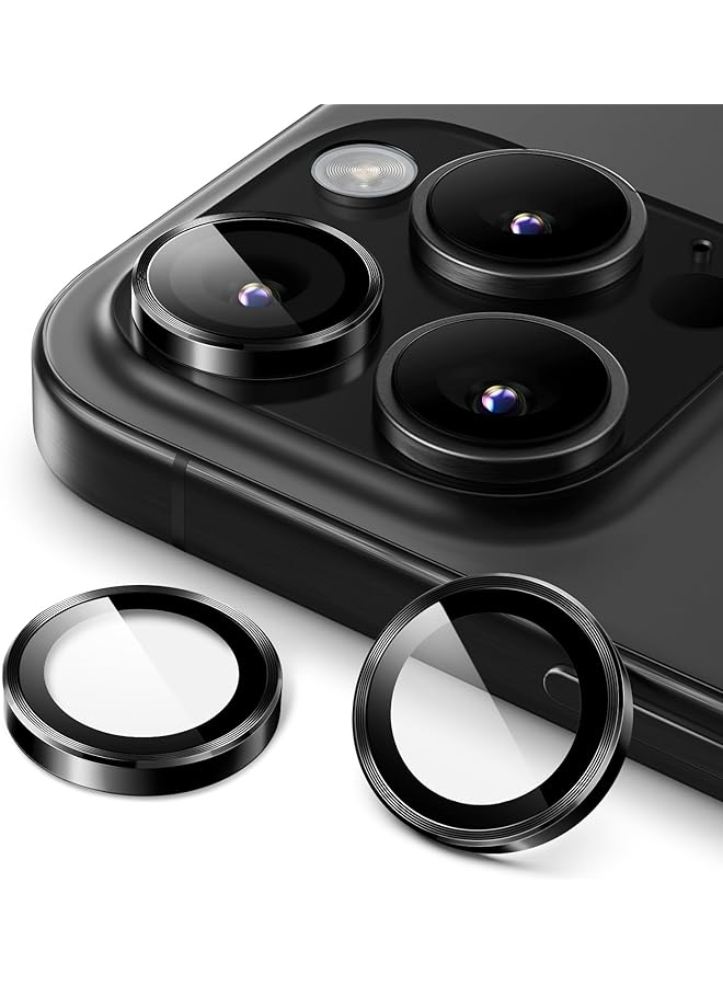 جي تيك واقي عدسة الكاميرا لهاتف آيفون 16 برو 6.3 بوصة وآيفون 16 برو ماكس 6.9 بوصة 9H غطاء معدني من الزجاج المقوى عالي الوضوح شفاف عالي الدقة مجموعة واحدة باللون الأسود - Image 1