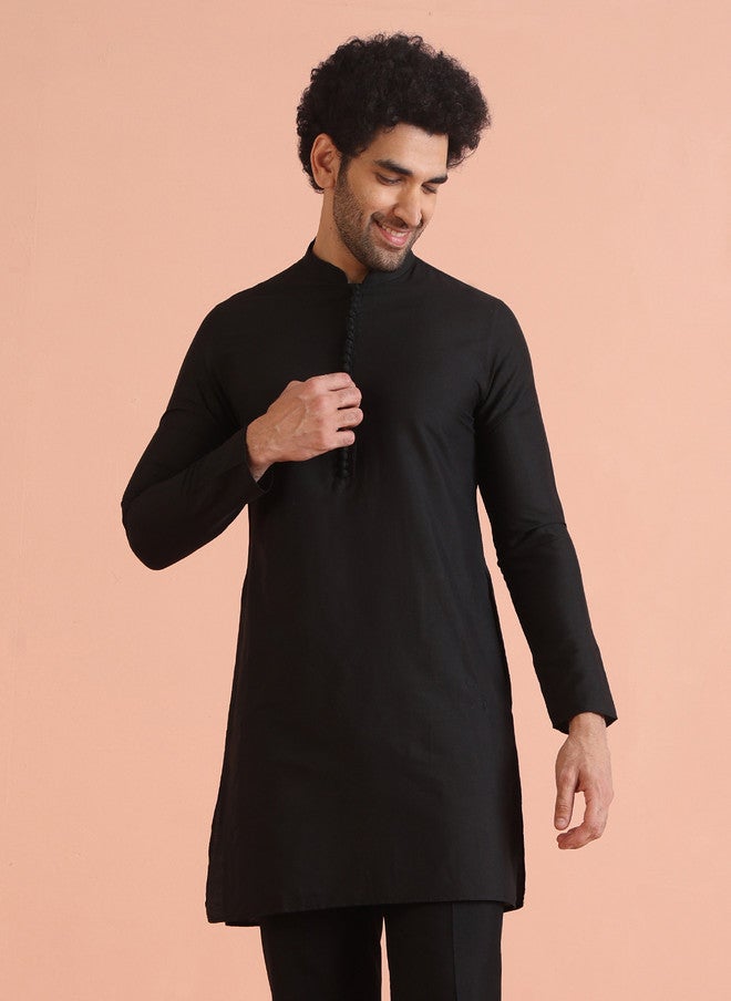 KISAH Black Mandarin Collar Straight Kurta - Image 2