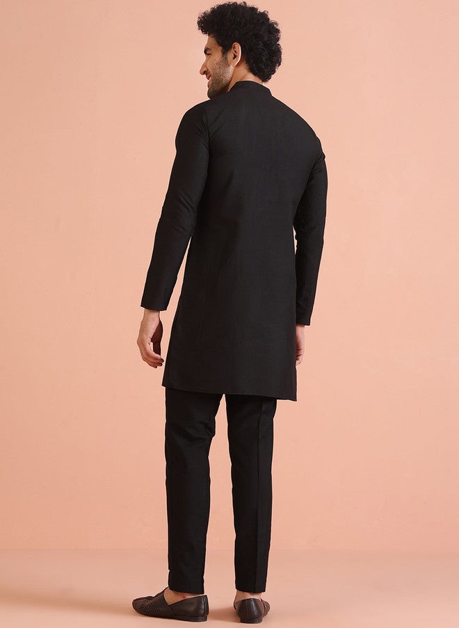 KISAH Black Mandarin Collar Straight Kurta - Image 5