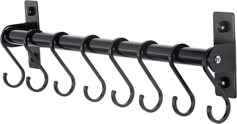 Dseap Kitchen Utensil Holder Hanger, Pot and Pan Rack Wall Mounted, Kitchen Rail with 8 Hooks for Hanging Cooking Utensils, Mugs, Spoons, Wall Mounted, Black - Image 1