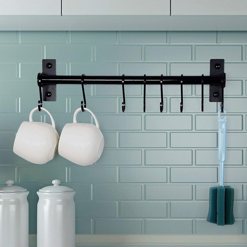 Dseap Kitchen Utensil Holder Hanger, Pot and Pan Rack Wall Mounted, Kitchen Rail with 8 Hooks for Hanging Cooking Utensils, Mugs, Spoons, Wall Mounted, Black - Image 4