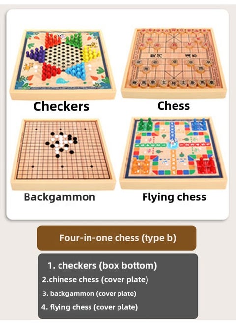 Children's Flying Chess Checkers Multi-functional One Chessboard Gobang Go Cards Colosseum Chess Combination Educational Toys-Color:Four In One B  30x30cm