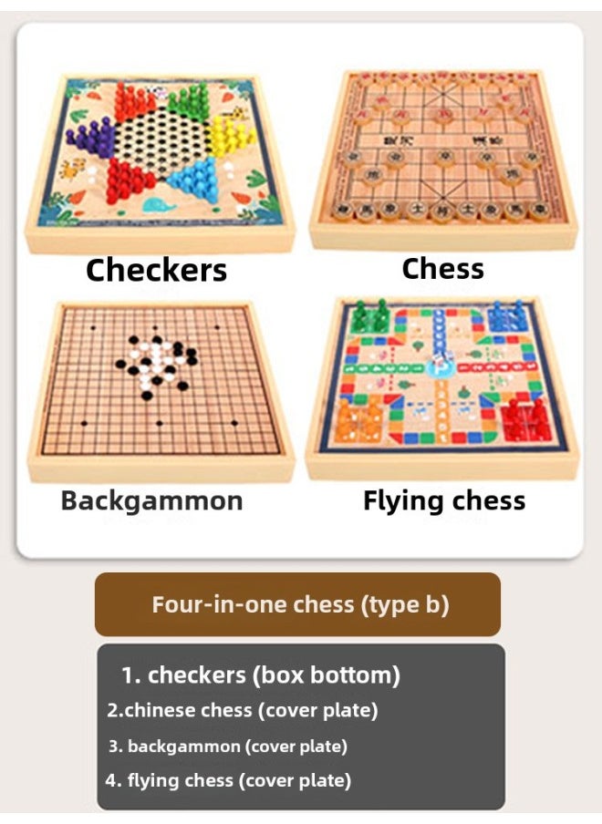 null - Children's Flying Chess Checkers Multi-functional One Chessboard Gobang Go Cards Colosseum Chess Combination Educational Toys-Color:Four In One B  30x30cm - Image 1